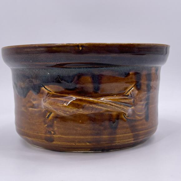 Handmade Bear Pottery Serving Bowl Dish with Lid Brown Drip Highland Wisconsin - Picture 14 of 16